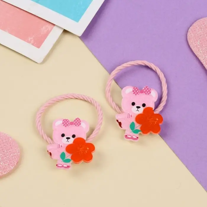 Резинка для волос  Резинка для волос "Крошка глянец"(набор 2 шт) мишка с цветочком, 3 см, розовый