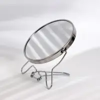 Зеркало настольное, с увеличением х2, настенное, двустороннее, 13.5&times;15 см, (d=11.5 см), металлическое