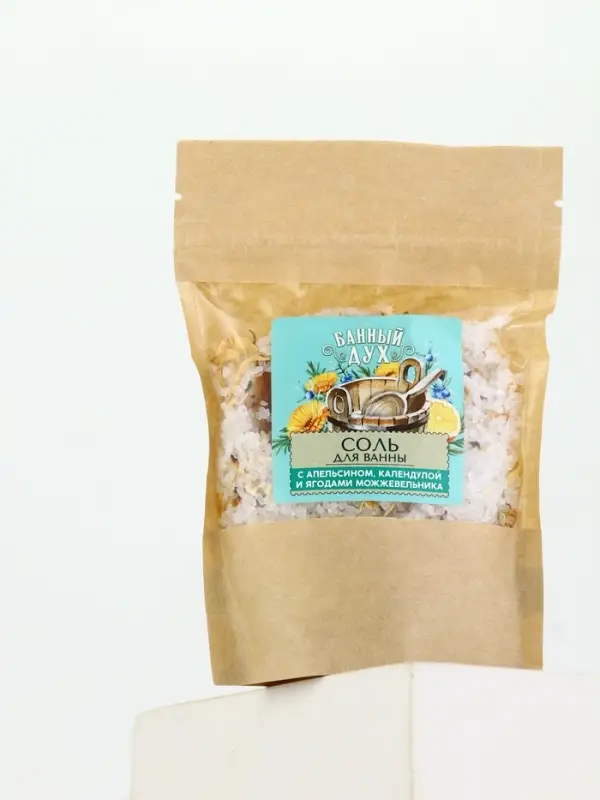 Банный Дух Соль для ванны с апельсином, календулой и ягодами можжевельника, 150 г.