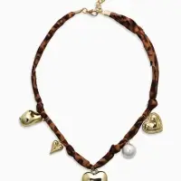 Колье "Новый стиль" микс подвесок, светло-коричневый леопард, в золоте 40+удл