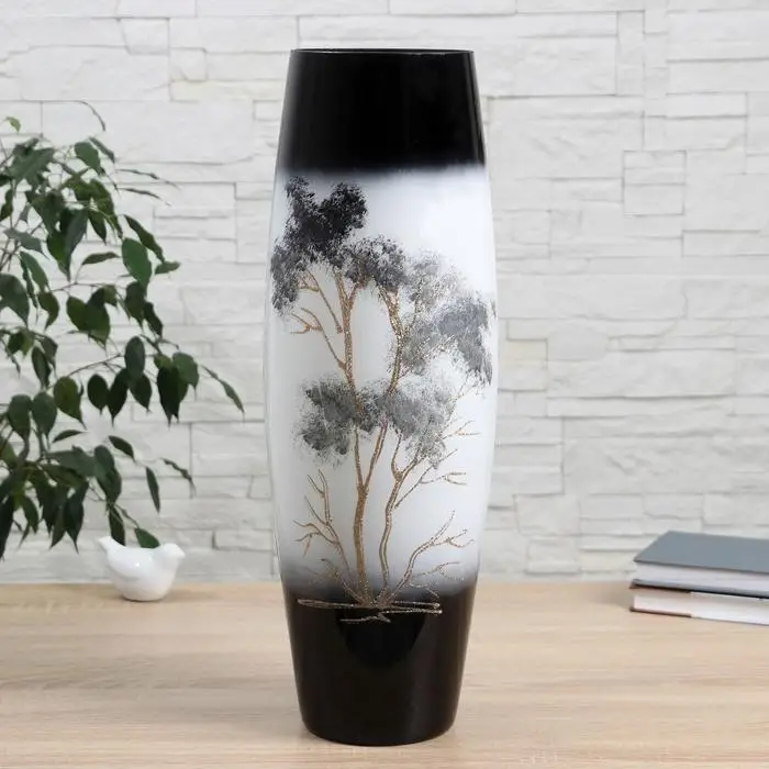 Ваза &laquo;Чёрно-белый город&raquo;, d=13 см, 50&times;16 см, стекло