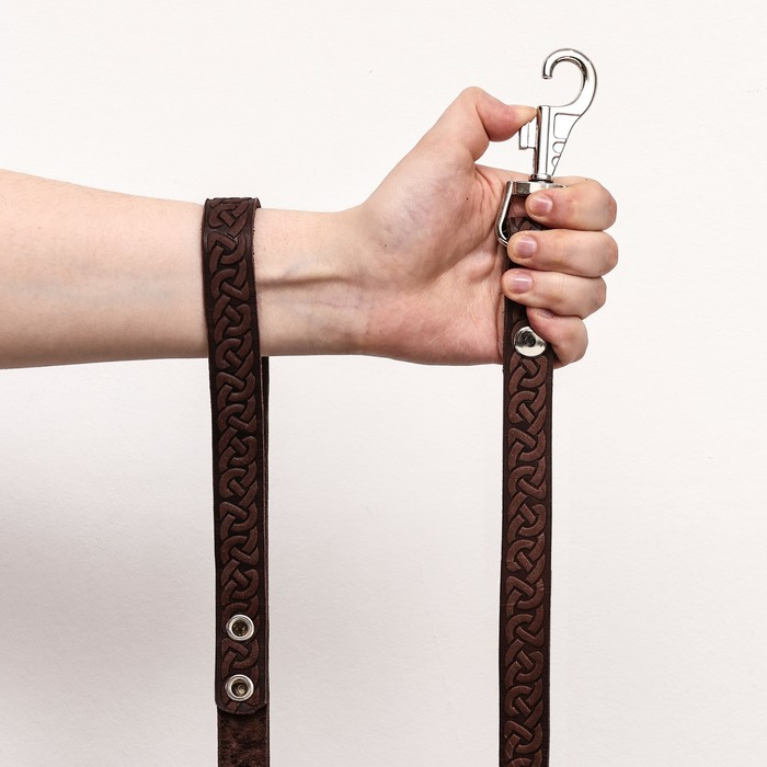 Поводок кожаный однослойный длинный, 2 м х 2 см, коричневый Поводок кожаный однослойный длинный, 2 м х 2 см, коричневый