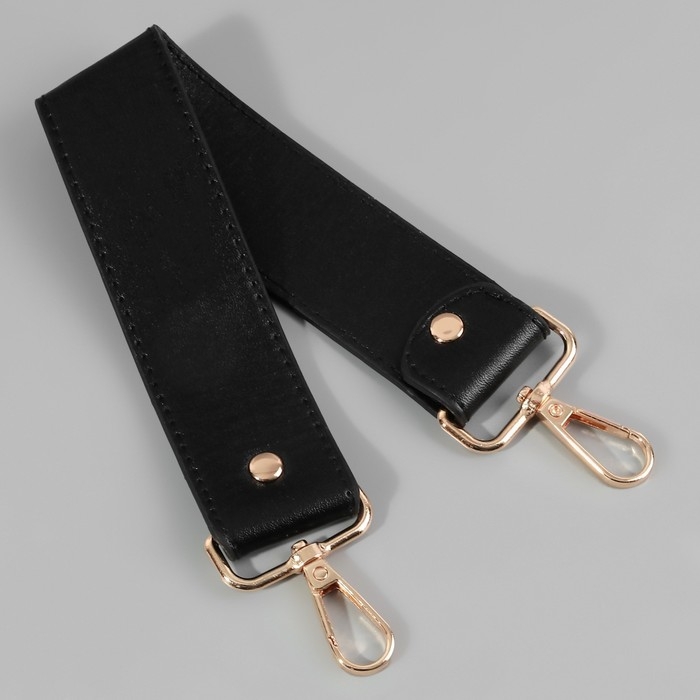 Ручка для сумки, с карабинами, 35 ± 1 см × 3,5 см, цвет чёрный/золотой Ручка для сумки, с карабинами, 35 ± 1 см × 3,5 см, цвет чёрный/золотой