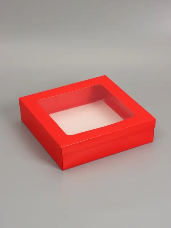Коробка складная, крышка-дно, красная, с окном 30 х 30 х 8 см