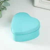 Шкатулка металл под свечу "Сердце. Глянец" голубой 9,5х9х4,5 см