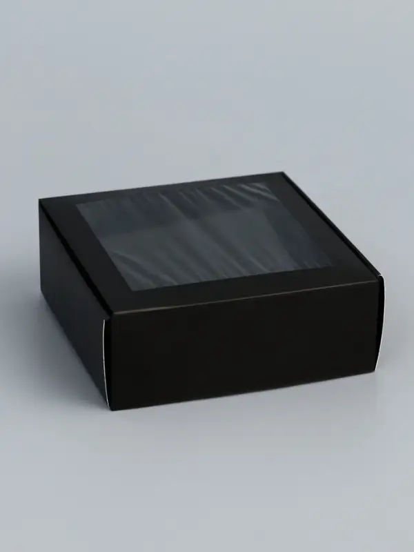 Коробка для бижутерии с PVC окном 8×8×3 см, чёрный Коробка для бижутерии с PVC окном 8×8×3 см, чёрный