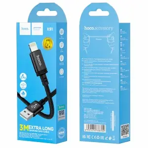Кабель USB на Lightning 3M 2.4A X91 HOCO черный