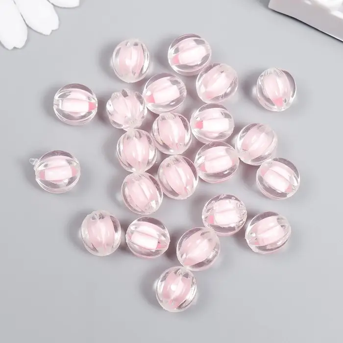 Бусины пластик "Шар ребристый - внутренний цвет розовый" набор 20 гр 1,2х1,1 см