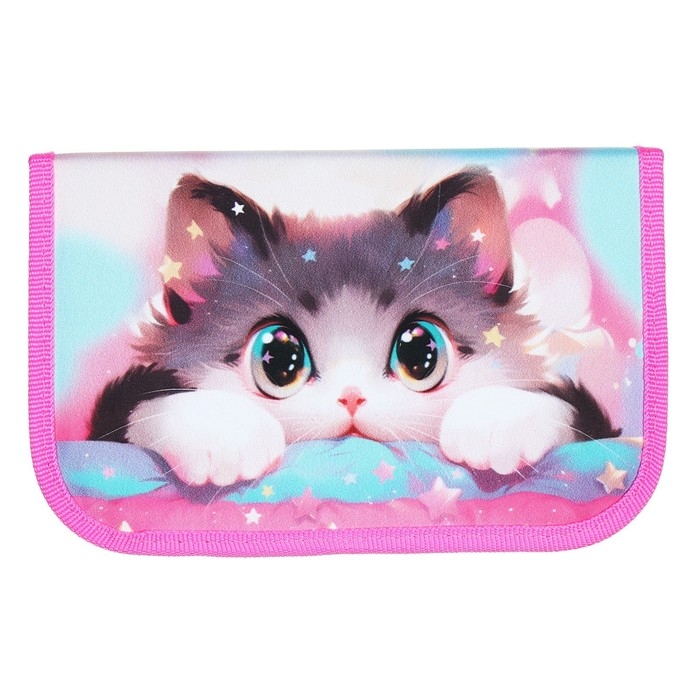 Пенал 1 секция, 130 х 210 х 40 мм, 2 откидные планки, тканевый, Calligrata TOP, Content Пенал 1 секция, 130 х 210 х 40 мм, 2 откидные планки, тканевый, Calligrata TOP, Content "Котик корея"