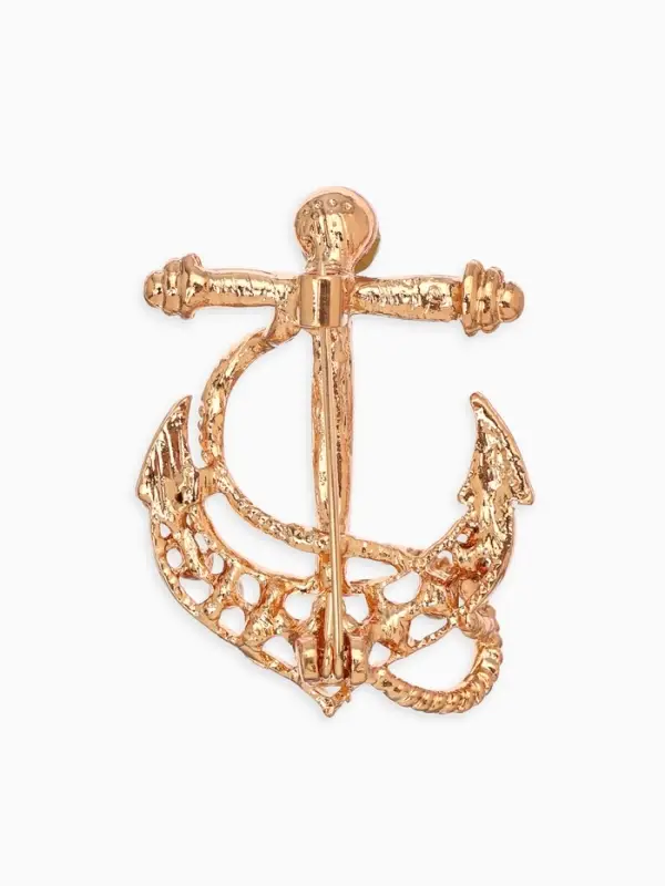 Брошь &laquo;Якорь с бусинками&raquo;, белая в золоте