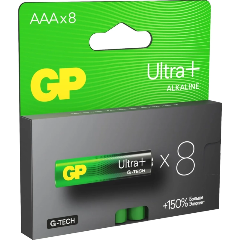 Батарейка GP Ultra+ Alkaline LR03 (ААА) 8шт/уп (GP24AUPA21-2CRB8)
