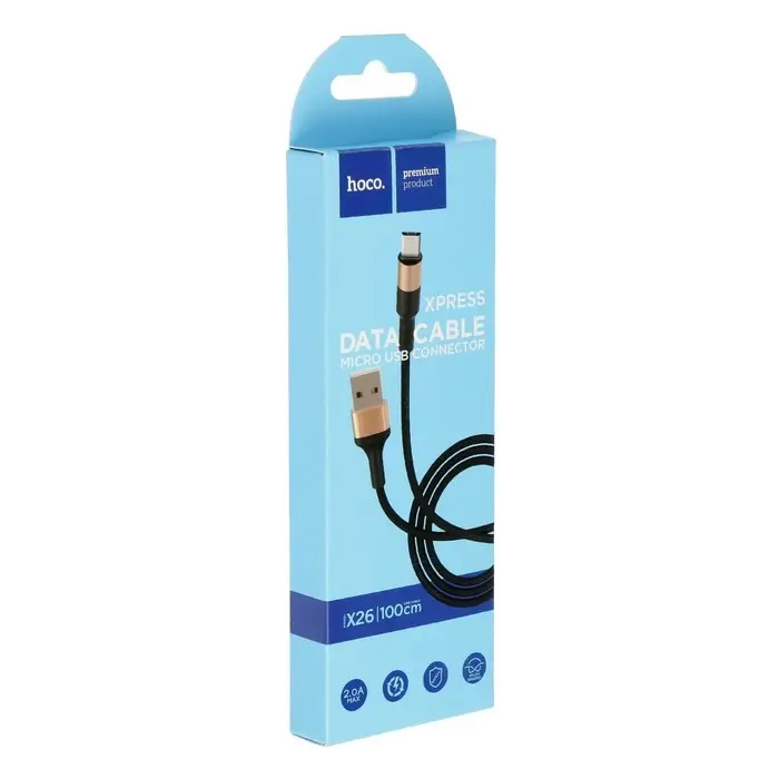 Кабель Hoco X26, microUSB - USB, 2.4 А, 1 м, нейлоновая оплетка, чёрно-золотистый