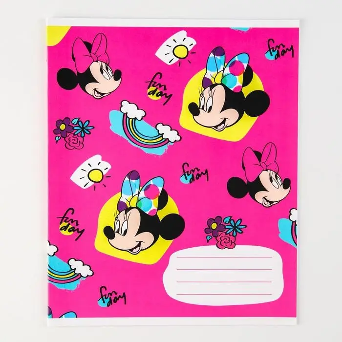 Тетрадь в линейку 12 листов, 5 видов МИКС, обложка мелованная бумага, &laquo;Минни Маус&raquo;