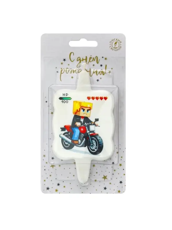 Свеча в торт " Майнкрафт. Мальчик на мотоцикле"