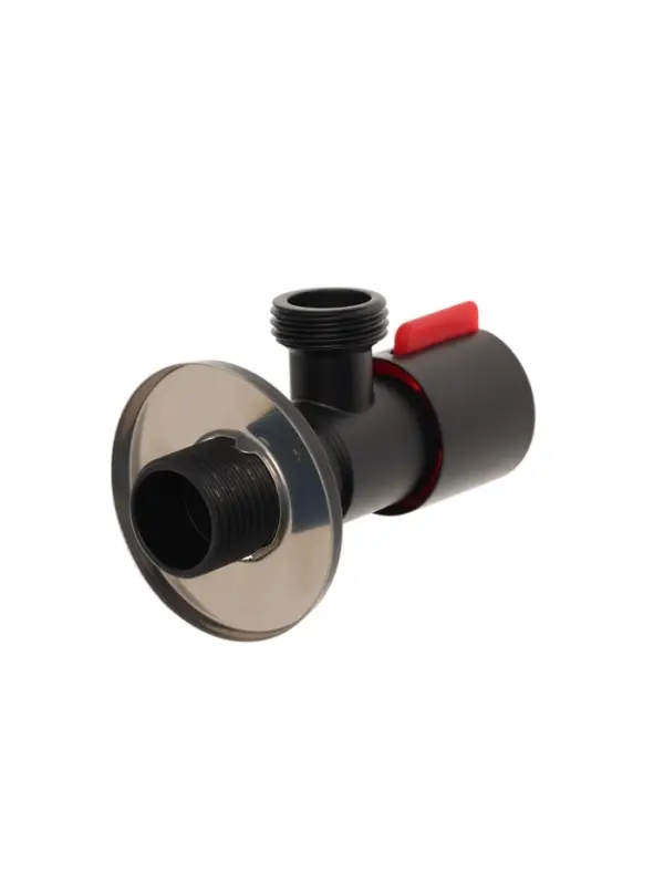 Кран угловой ZEIN engr, 1/2" &times; 1/2", кран-букса латунь/керамика, нерж.сталь, черный/красный