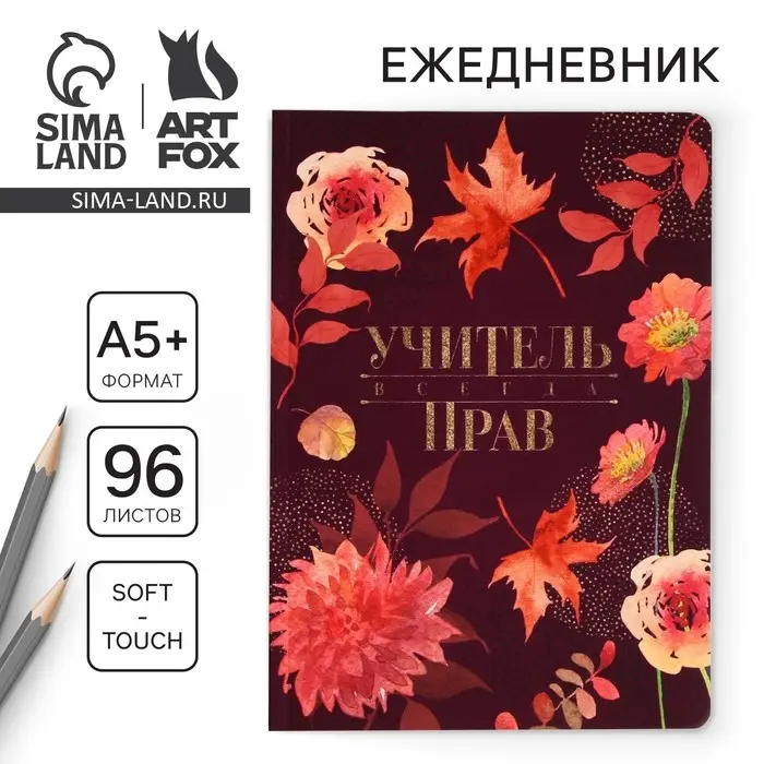 Ежедневник недатированный, А5+, 96 л., мягкая обложка, софт-тач &laquo;Учитель всегда прав&raquo;