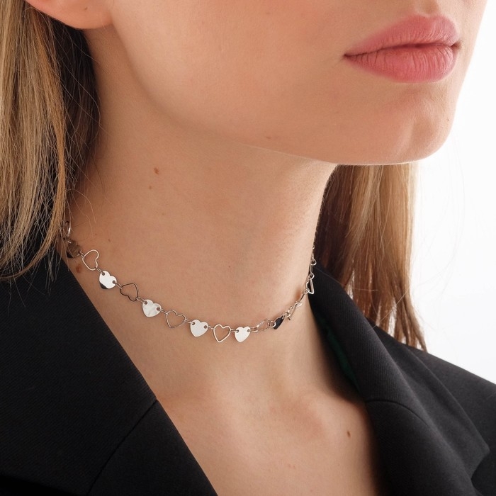 Чокер «Металлика» сердца, цвет серебро, L=30 Чокер «Металлика» сердца, цвет серебро, L=30