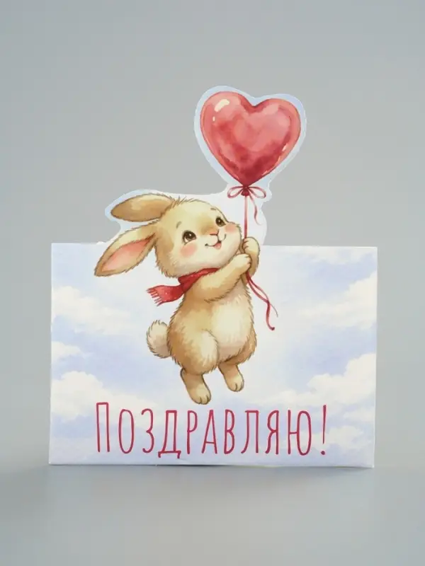 Открытка мини двойная формовая &laquo;Поздравляю!&raquo;, зайка, 9.5&times;13 см