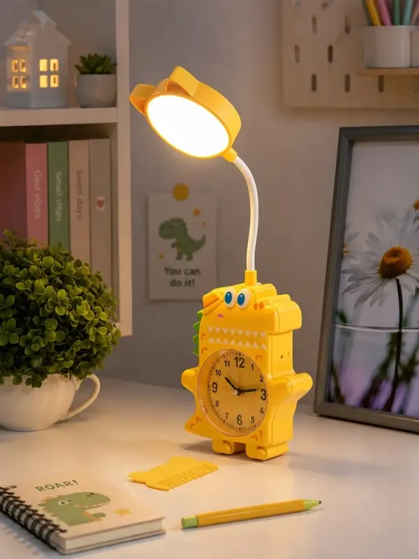 Лампа настольная RISALUX &laquo;Динозаврик&raquo;, светодиодная, 3 Вт, от батареек АА/USB, жёлтая, 4&times;12&times;35 см