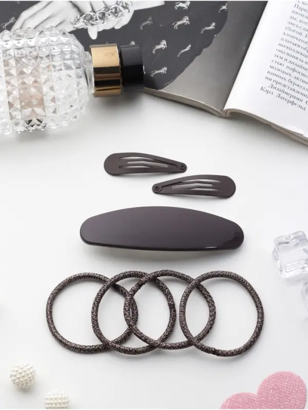 Набор для волос QF &laquo;Авиталь&raquo;, 4 резинки 6.5 см, заколка - автомат 9 см, 2 заколки 4.5 см, коричневый