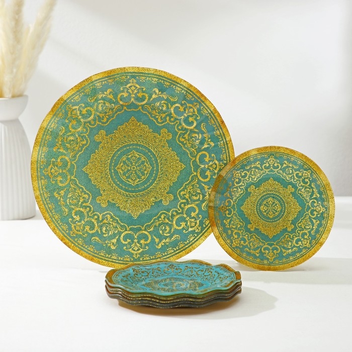 Набор столовый «Виньетка», 7 предметов: d=30 см - 1 шт, d=18 см - 6 шт, цвет золотой, голубой Набор столовый «Виньетка», 7 предметов: d=30 см - 1 шт, d=18 см - 6 шт, цвет золотой, голубой
