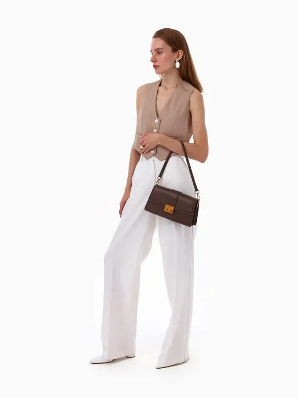 Сумка женская мессенджер TEXTURA на клапане, 26&times;8.5&times;14 см, коричневая