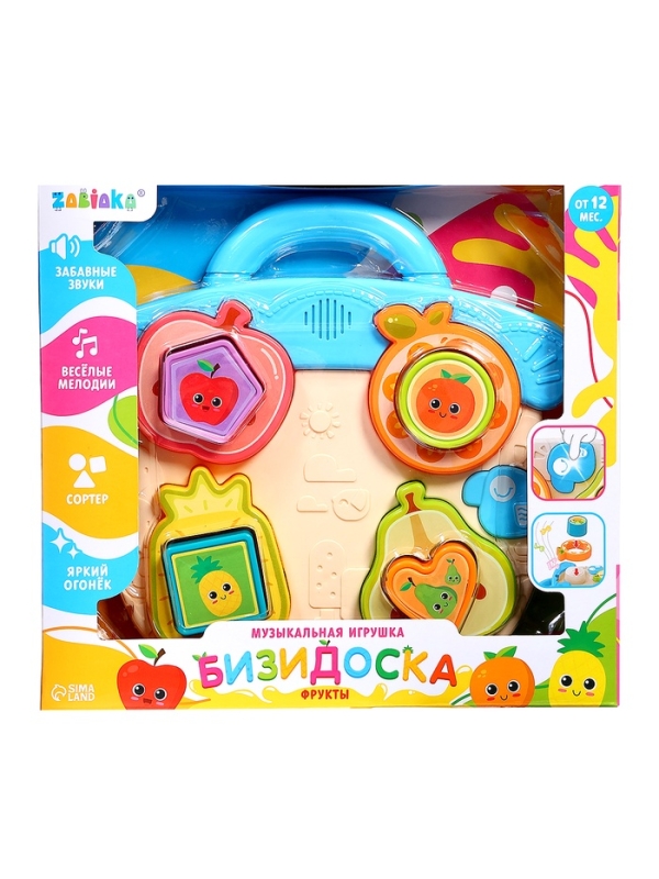 ЗАБИЯКА Музыкальная игрушка  ЗАБИЯКА Музыкальная игрушка "Бизидоска" SL-07255 фрукты, звук, свет,цвет МИКС