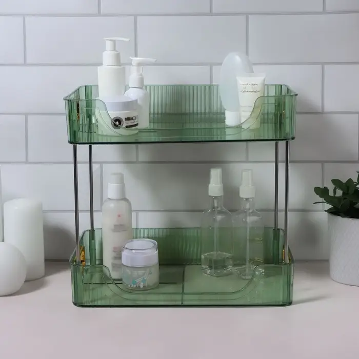 Органайзер для хранения, с ручками, 2 секции, 31&times;20&times;29 см, цвет зелёный, золотистый