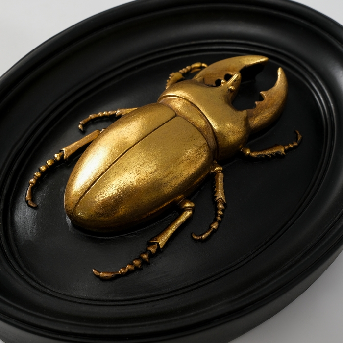 Панно интерьерное полистоун  Панно интерьерное полистоун "Жук-олень" чёрный с золотом 15х3х19 см