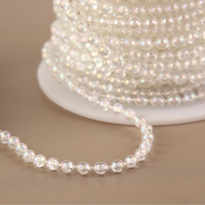 Бусы на нитях, с голографией, круглые, 3 мм, 9 ± 1 м, цвет белый Бусы на нитях, с голографией, круглые, 3 мм, 9 ± 1 м, цвет белый