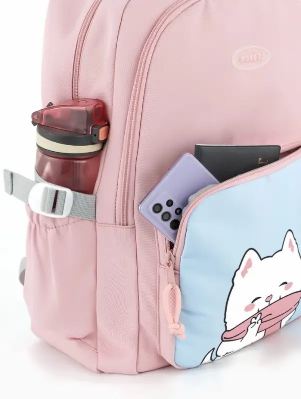 Рюкзак школьный &laquo;Котик&raquo;, для девочки, 33&times;14&times;47 см, розовый
