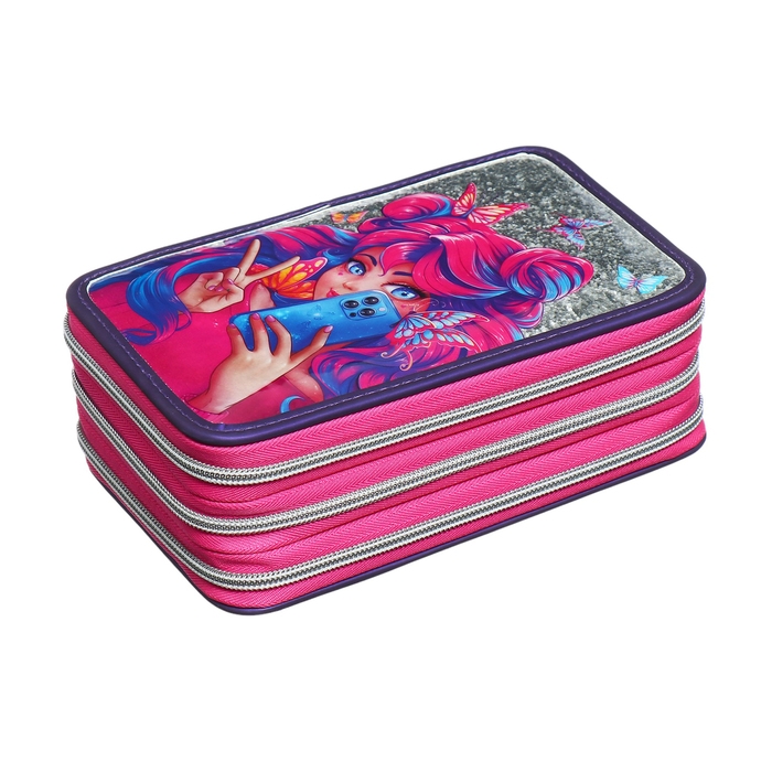 Пенал 2 секции, 130 х 205 мм, искусственная кожа, Феникс Пенал 2 секции, 130 х 205 мм, искусственная кожа, Феникс "Девушка с телефоном"