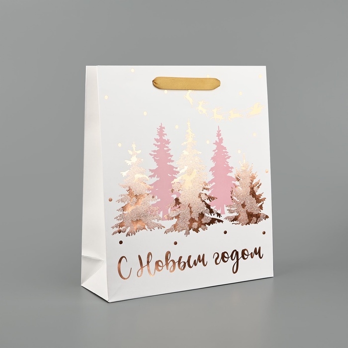 Пакет подарочный новогодний ламинированный «Сказочный лес», тиснение, M 30 х 26 х 9 см, Новый год Пакет подарочный новогодний ламинированный «Сказочный лес», тиснение, M 30 х 26 х 9 см, Новый год