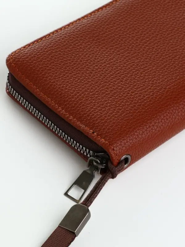 Портмоне мужское, с ручкой, на молнии, 4 отделения, коричневое