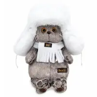 Мягкая игрушка "Кот Басик в белой меховой шапке", 22 см Ks22-302 Мягкая игрушка "Кот Басик в белой меховой шапке", 22 см Ks22-302