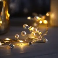 Гирлянда &laquo;Мишура&raquo; 1.2 м, роса с насадками &laquo;Бусины&raquo;, IP20, серебристая нить, 20 LED, от батареек CR2032&times;2, свечение тёплое белое