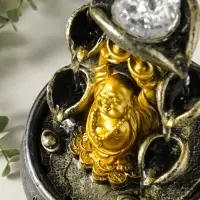 Фонтан настольный от сети, подсветка "Хотей с двумя слитками золота" 16х16х20 см