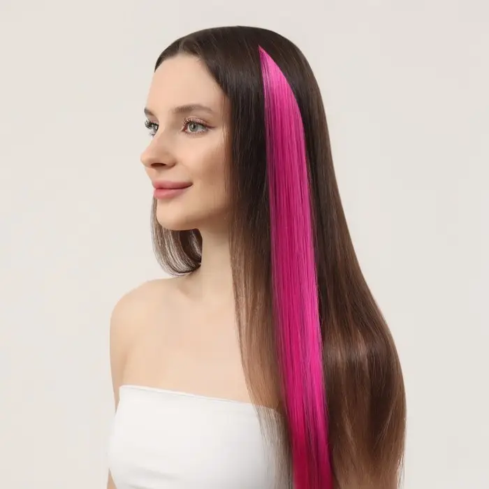 Цветная прядь, на заколке, 50 (± 5) см, 5 г, розовая