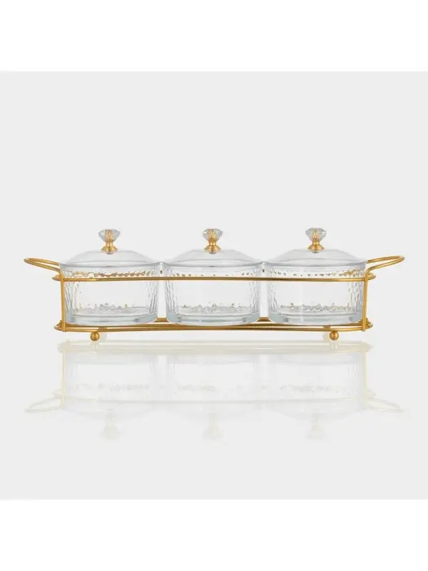 Набор конфетниц &laquo;Богема&raquo;, на подставке 33&times;9.5&times;8.5, 3 шт., стекло, цвет металла золотистый