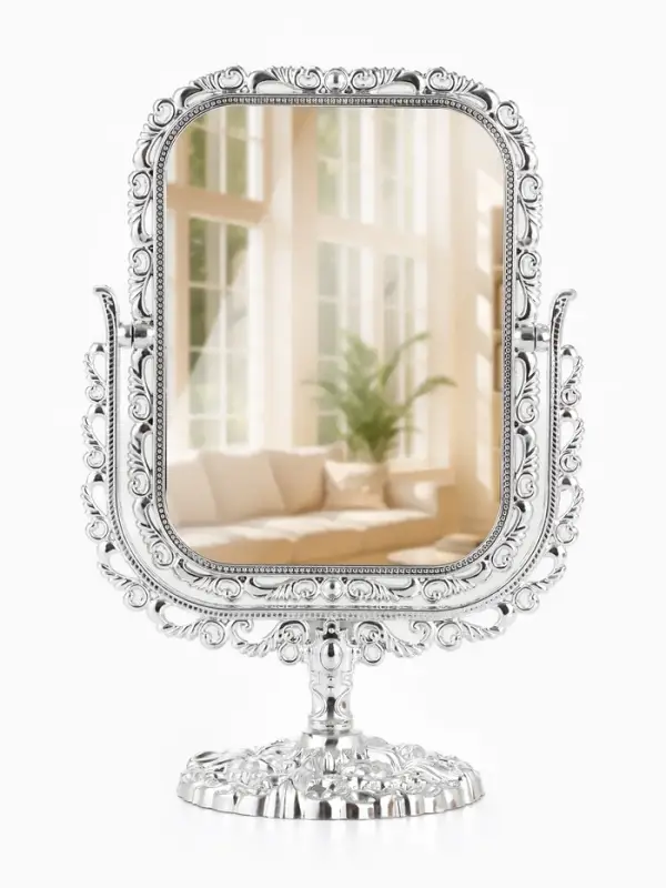 Зеркало настольное, с увеличением х2, двустороннее, 16&times;23 см, (10.5&times;14.5 см), серебристое