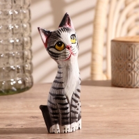 Сувенир дерево "Котёнок" серый 6х3х18 см