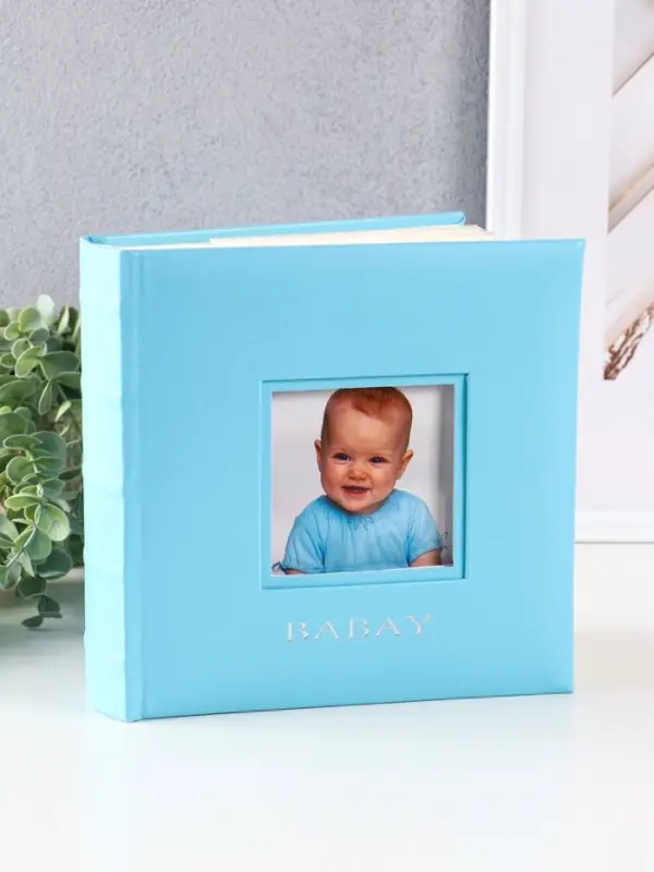Фотоальбом 200 фото 10X15см, "Малыш", голубой,бум.карм.с мемо, книжн. пер-т