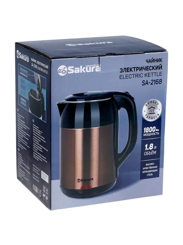 Чайник электрический Sakura SA-2168MBR, 1.8 л, металлический, чёрно-красный Чайник электрический Sakura SA-2168MBR, 1.8 л, металлический, чёрно-красный
