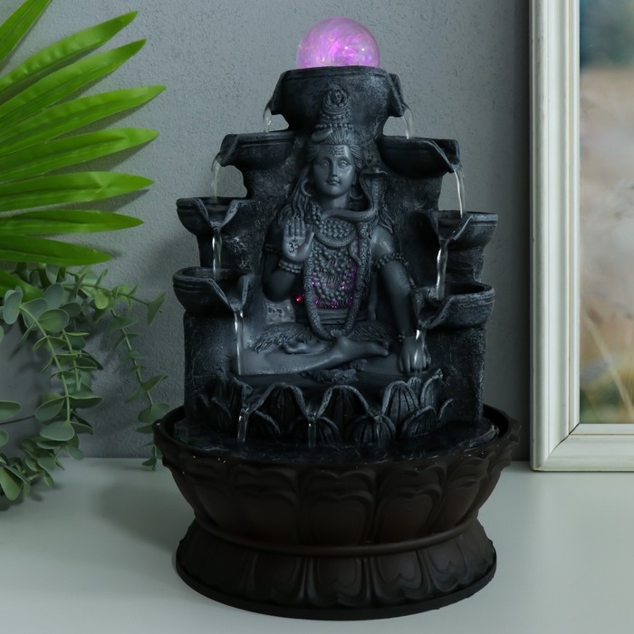Фонтан настольный с подсветкой Фонтан настольный с подсветкой "Шива с коброй сидит под фонтаном" серый 20,5х20,5х30 см