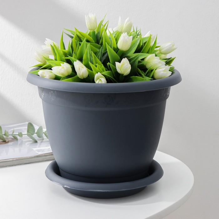 Горшок для цветов с поддоном Aphrodite, 2,9 л, d=21 см, h=16,5 см, серый Горшок для цветов с поддоном Aphrodite, 2,9 л, d=21 см, h=16,5 см, серый