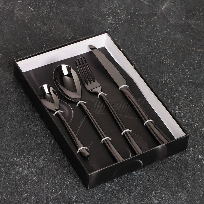 Столовые приборы из нержавеющей стали Magistro «Джентри», 4 предмета, цвет чёрный Столовые приборы из нержавеющей стали Magistro «Джентри», 4 предмета, цвет чёрный