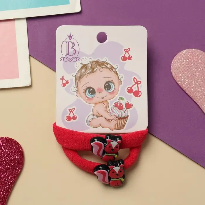 Резинка для волос  Резинка для волос "Пупсёнок" (набор 2 шт) белочка, 4 см, розовый