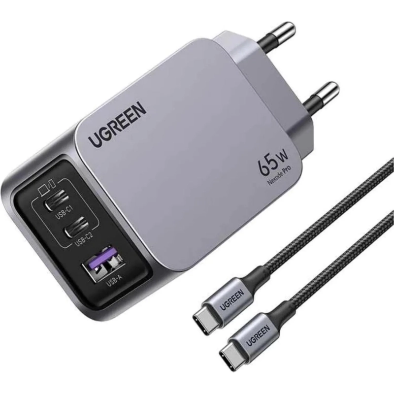 Зарядное устройство сет. UGREEN X755(25871)Nexode Pro 65W 3-Port+каб.1м сер