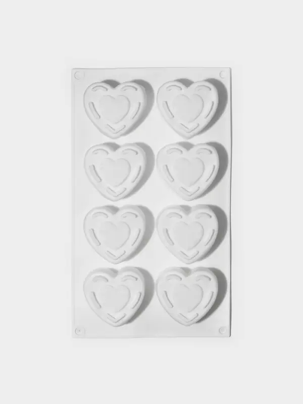 Форма для муссовых десертов Доляна &laquo;Сердце&raquo;, силикон, 29&times;17&times;4.3 см, 8 ячеек (5.5&times;6.2&times;3.5 см), белая