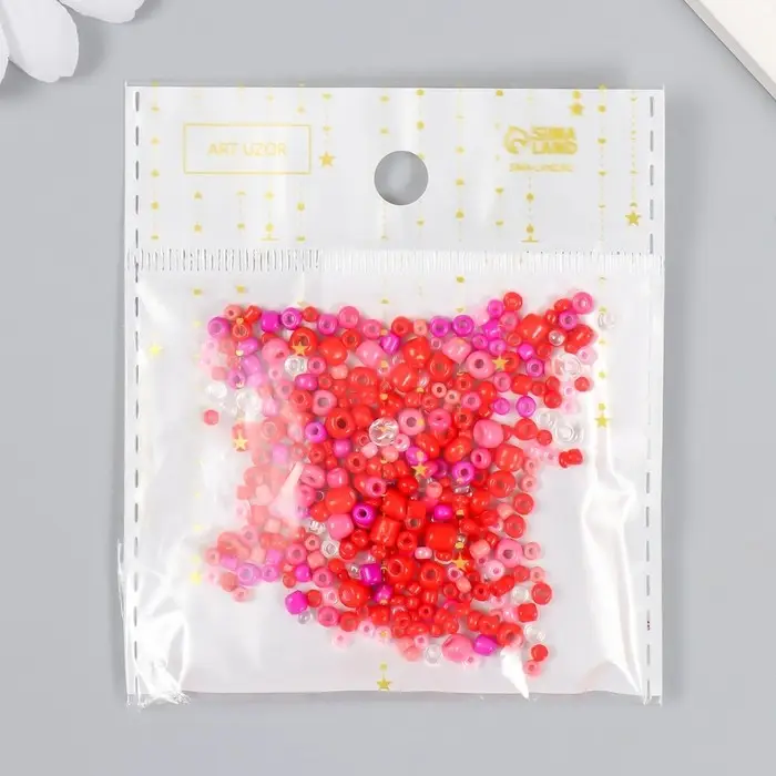 Бисер стекло 6/0 - 15/0  Бисер стекло 6/0 - 15/0 "Ассорти красное" d=1,5-4 мм, н-р 10гр